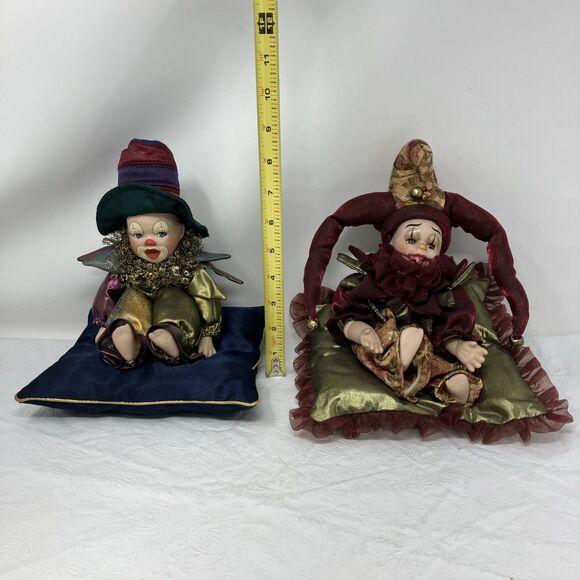 Vtg Geppeddo Clown Jester Carnival Bingo & Cuddle Kids Pierro Dolls Porcelain - Picture 1 of 16